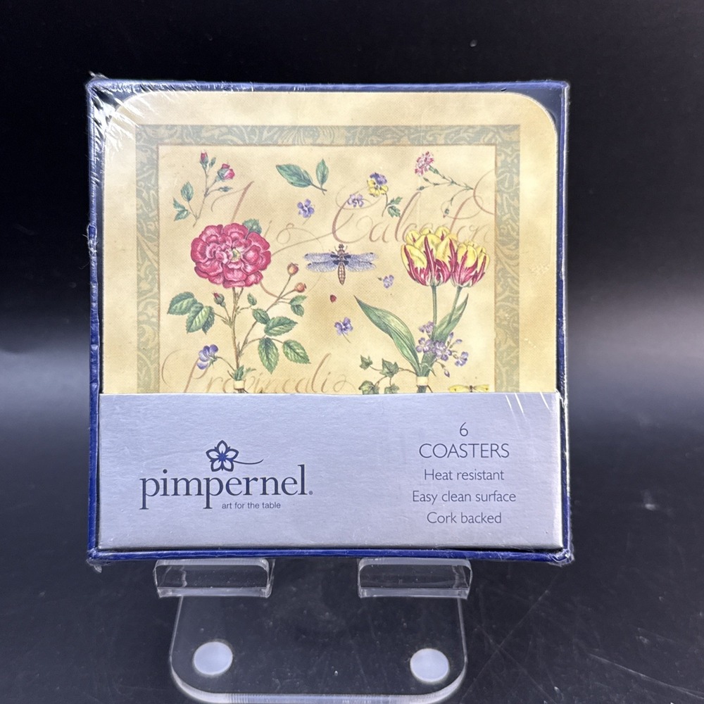 VTG Pimpernel 6 Acrylic Traditional Cork Coaster Set Language Of FLOWERS